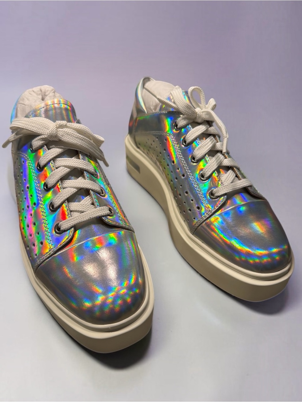 Paolo Iridescent Holographic Lace-Up Sneakers - Silver
